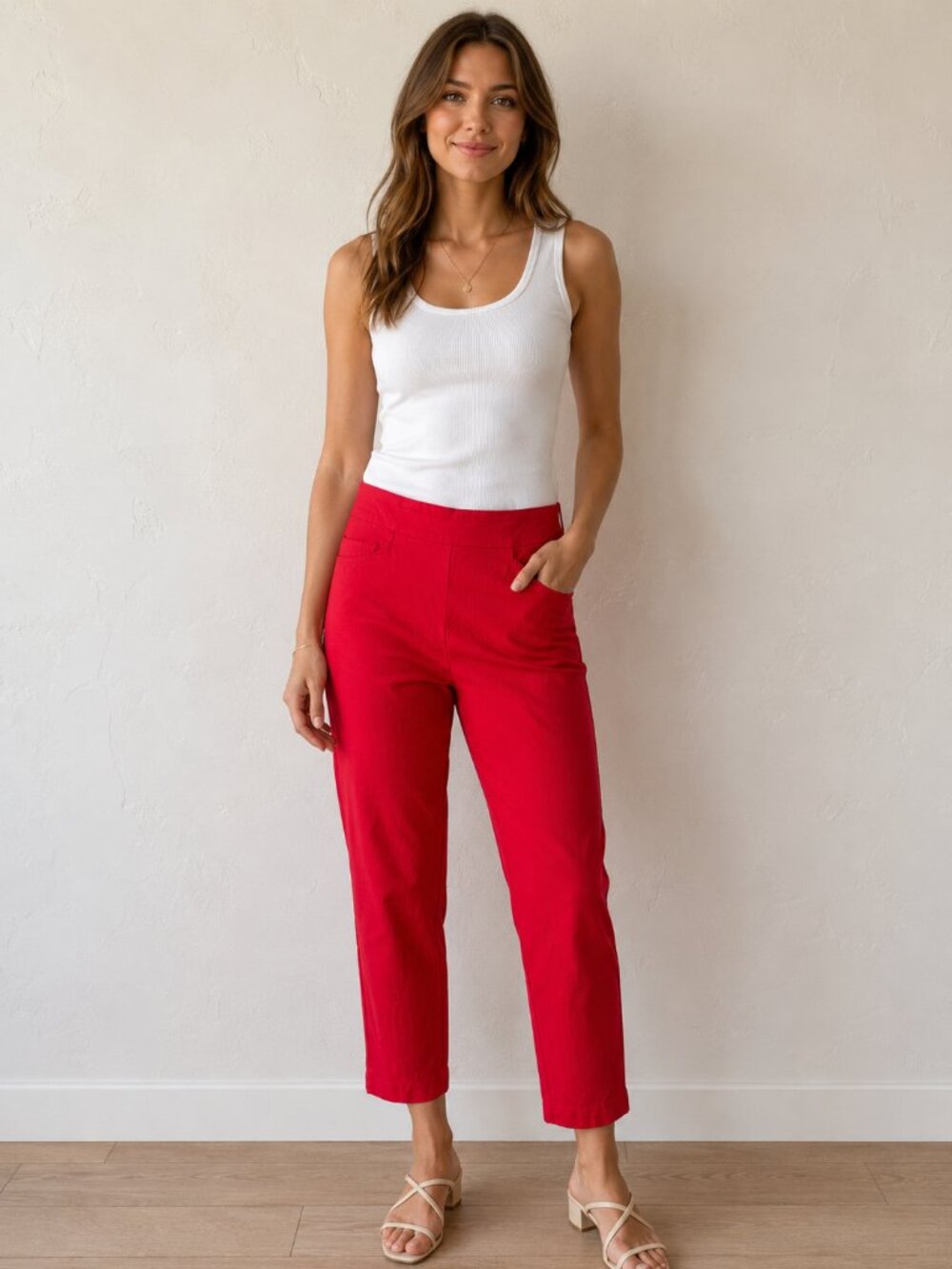 Zac & Rachel Red Tummy Control Ankle Pants Women’s Size 10 Stretch Pull On Caree